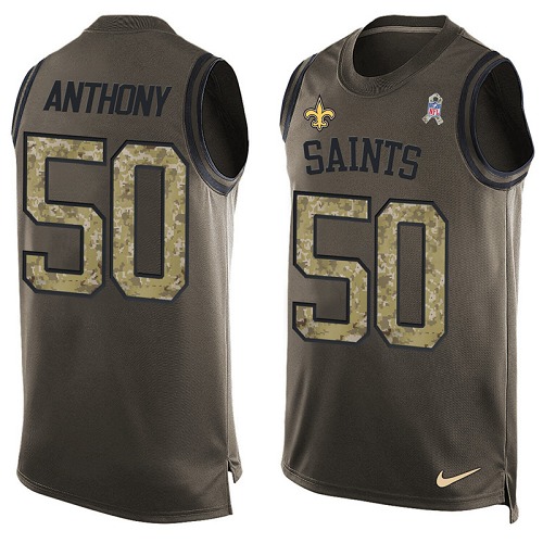 Men's Limited Stephone Anthony Nike Jersey Green - #50 Salute to Service Tank Top NFL New Orleans Saints